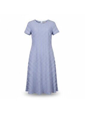 Zolucky Womens Blue Striped Short-Sleeve A-Line Midi Dress Size M